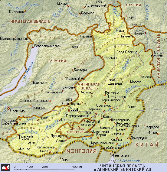 Подробная карта читинского района с дорогами и деревнями