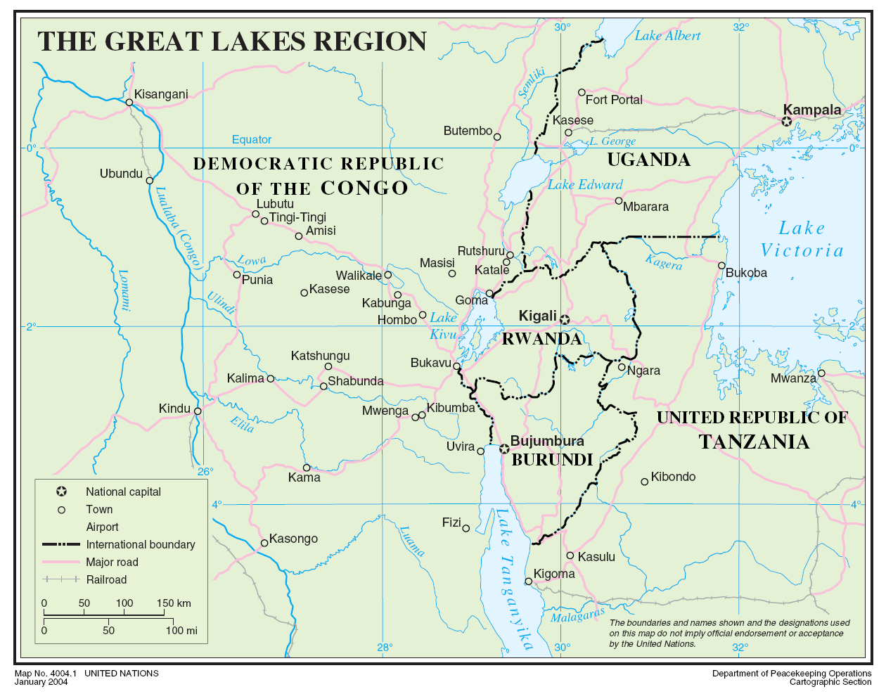 Великие озера Африки на карте